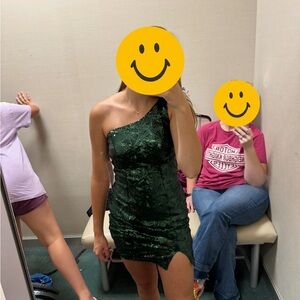 Honey & Rosie One-Shoulder Green Sequin Dress – XS/S Sparkly Bodycon